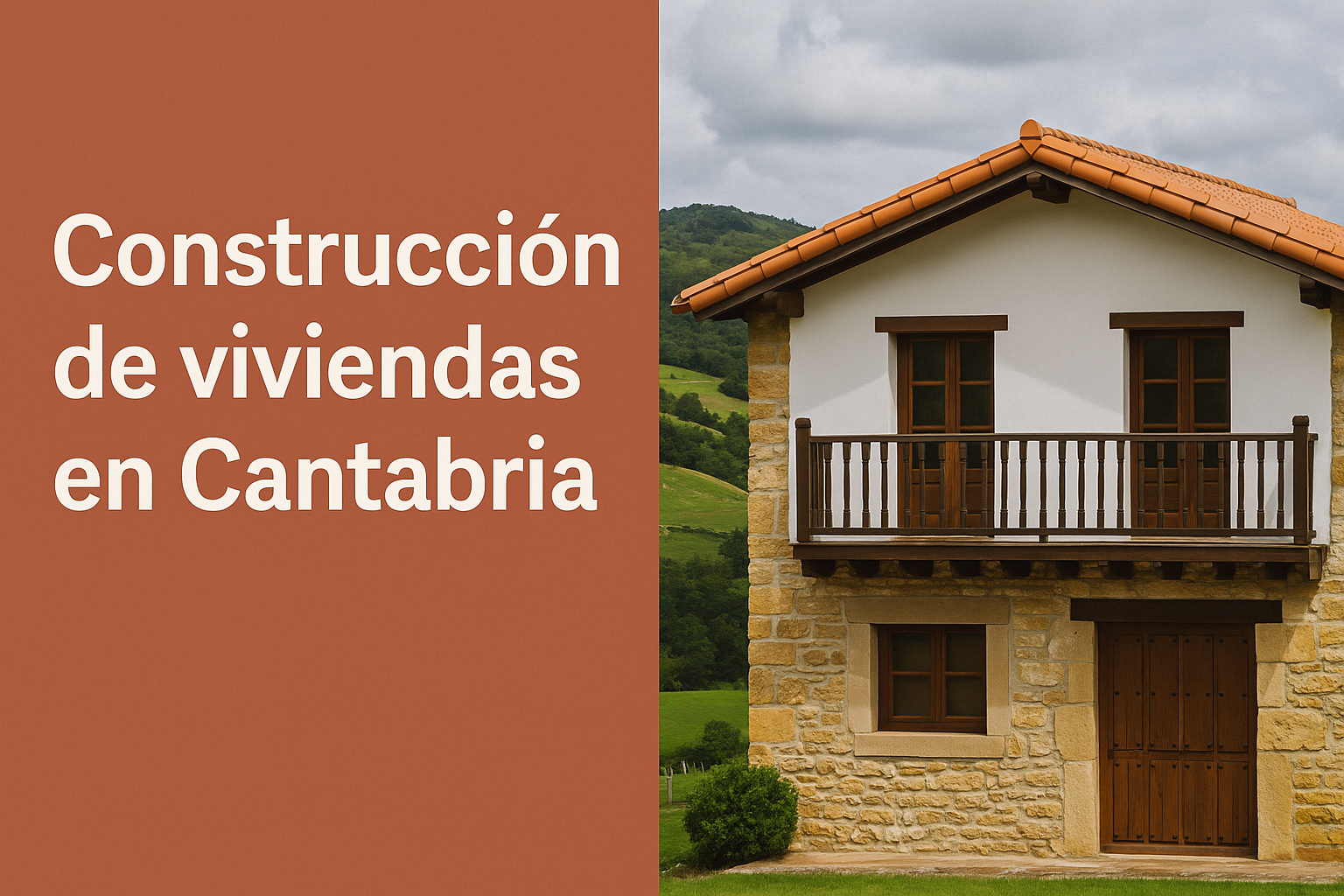 Construcción de viviendas en Cantabria. Casa tradicional cántabra en entorno rural con tejado a dos aguas y fachada de piedra.