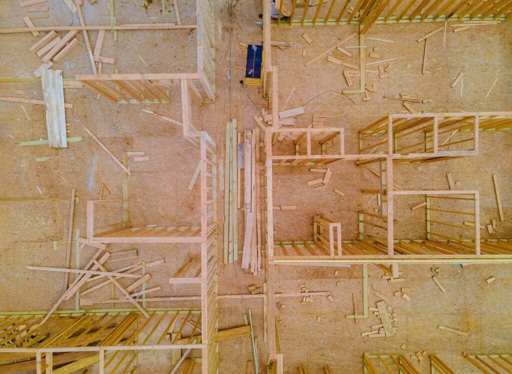 New home construction framing of a house under construction