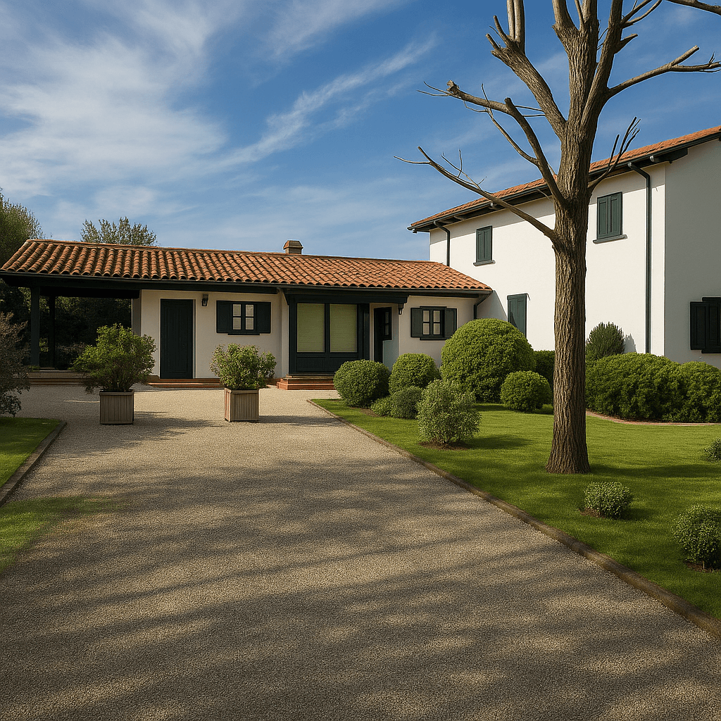 Vivienda unifamiliar rehabilitada en estilo tradicional en la costa oriental de Cantabria, con cubierta de teja y jardín cuidado